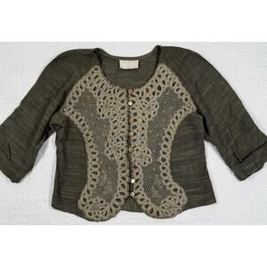 Vintage Spencer Alexis Blouse Crochet Lagenlook Sz6 Lace Boho Olive Green